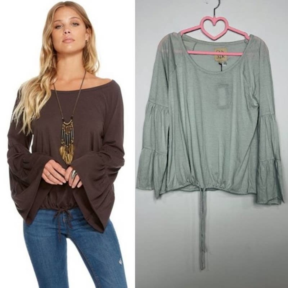 Chaser NWT Vintage Jersey Boatneck Bell Sleeve Bohemian Top Cloudy Size Medium